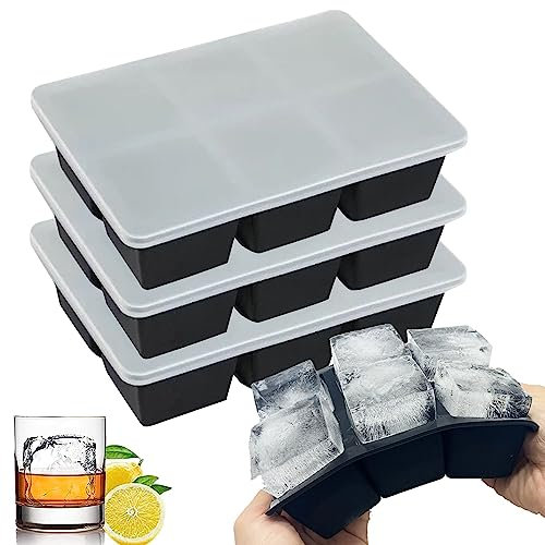 Theone 3Pcs Ice Cube Tray, Easy-Release Silicone Ice Moulds with Removeable Lids, Perfect for Chilled Drinks, Freezer, Baby Food, Whiskey and Cocktail, LFGB Certified and BPA Free (Black)