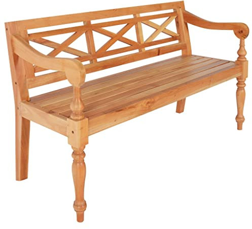 vidaXL Mahagoniholz Massiv Batavia Bank für 3 Personen mit Armlehnen Holzbank Sitzbank Flurbank Massivholzbank Wohnzimmer Flur Hellbraun 123cm
