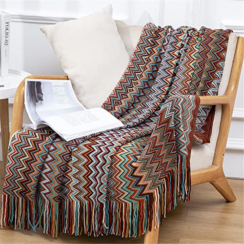 Hayisugal Boho Decke Wohndecken Couchdecke Sofadecke Blanket Böhmen Kuscheldecke überwurf Decke Wendedecke für Bett Sofa Schlafzimmer Büro, Rot, 130 x 200cm