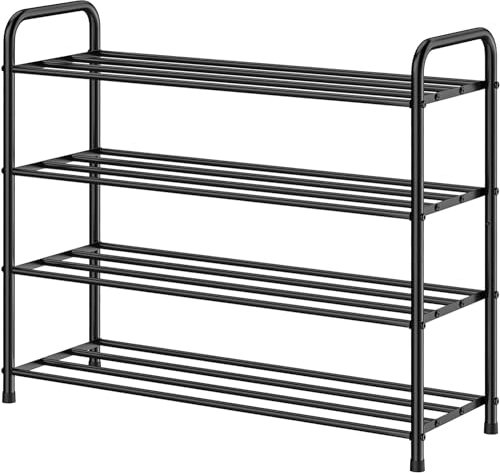 FANHAO Schuhregal, Schuhregale 4 Ebenen Edelstahl, Schuh-Organizer für bis zu 12 Paar Schuhe, Schuh Regal für Wohnzimmer, Garderobe und Flur, 68 x 26 x 65 cm (Matt-schwarz)
