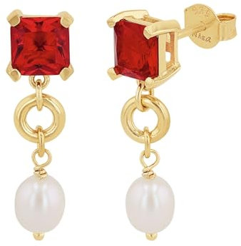 NOELANI Ohrhänger 925 Sterling Silber Damen Ohrschmuck, mit Glas, mit Süßwasserzuchtperle, 2,5 cm, Gold, Kommt in Schmuck Geschenk Box, 2032694