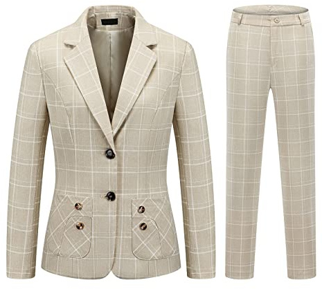 MODFUL Women Suits Formal 2-Piece Plaid Trouser Suit Smart Office Classic Suit for Ladies UK
