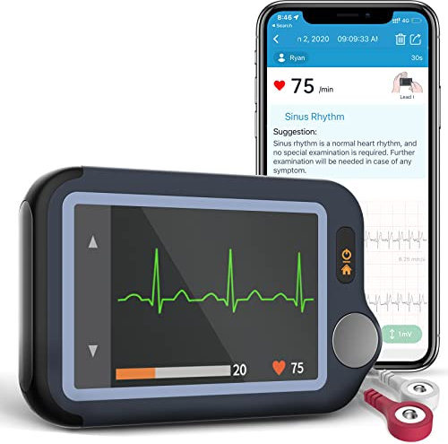 CkeckMe ECG portátil con pantalla táctil, 30s/60s/5min ECG con múltiples mediciones, ECG profesional con Bluetooth para usar con la aplicación del smartphone y el ordenador