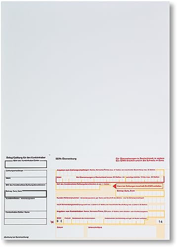 Litfax SEPA Überweisungsträger, 1000 Stück – DIN A4 mit Quittungs-Talon, 1-fach ohne Durchschlag, Leicht zu trennen - Bankneutral für Überweisungen in Deutschland