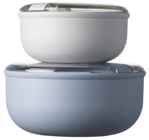 OMADA Design - Set di 2 Contenitori ermetici per alimenti rotondi da 0,75 L e 1,8 L, porta pranzo con coperchio trasparente - Made in Italy - Linea Pull Box