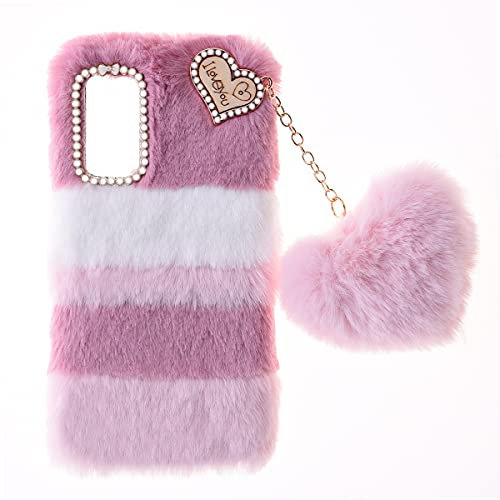 SNCLET Fluffy Plush Case für ZTE Blade A31 Handyhülle Women Girls Case Cute Bling Bow Diamond Fluffy Furry Soft Warm Gradient Fur Protective Cover Silikon Hülle für ZTE Blade A31,Collage-Rosa
