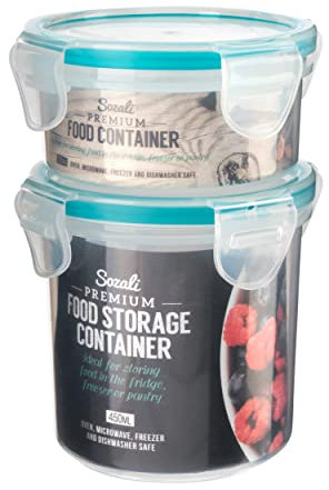 Airtight Food Storage Container Plastic 2 Round Box 220 / 440ml With Airtight Clip Lock Lid Perfect For travel dry fruit Cereal, Spaghetti, Pasta Supplies Leak Proof Microwave And Dishwasher Safe