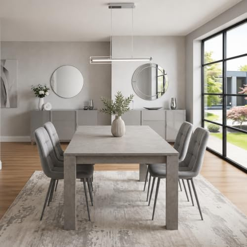 Dining Table and 4 Grey Velvet Chairs Space Saving Kitchen Room Furniture | KOSY KOALA Dining Table and Chairs Set - Space Saving Kitchen Table with 4 Grey Velvet Dining Chairs - 4 Seater Dining Set