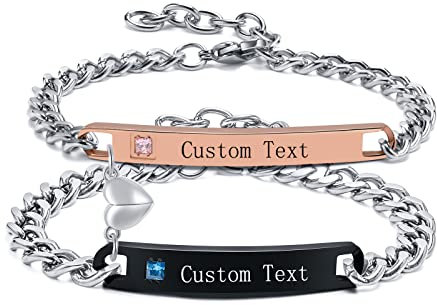 VNOX Customized Matching Bracelets for Couples Magnetic Couple Bracelets Gifts for Hers Grilfriend Long Distance Bracelet (D-Silver - Black and Rose Gold, Customise**-2PCS)