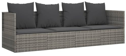 vidaXL Outdoor Loungebett, Verstellbar Gartensofa mit Kissen, Sonnenliege mit Stahlrahmen, Relaxliege Lounge Sofa, Grau Poly Rattan