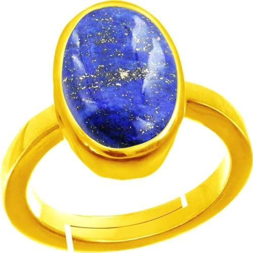 SIDHGEMS Verstellbarer Ring aus natürlichem Lapislazuli-Gold, 7,25 Karat oder 6,5 Karat, mit zertifizierten astrologischen Edelsteinen Panchdhatu vergoldeten Metallen, vergoldet,, Vergoldet,