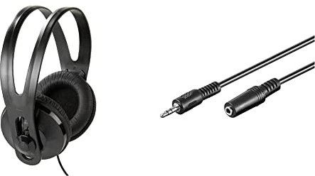 Vivanco SR 97 TV ohrumschließender Stereo TV Kopfhörer, schwarz & Goobay 50090 Kopfhörer- und Audio Verlängerungskabel AUX; 3-polig; 3,5 mm Klinke 3,5 mm Stecker auf Klinke 3,5 mm Buchse, Schwarz, 5m