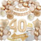 40 Geburtstag Deko Frauen, Deko 40 Geburtstags Frauen, Geburtstagsdeko Beige Gold Ballon Deko mit Happy Birthday Girlande Geburtstagsschärpe Tischdecke Pompons für 40. Geburtstag Frauen