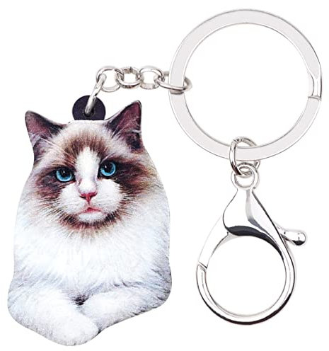 DUOWEI Porte-Clés Pour Chat Gris Porte-Clés En Acrylique Pour Animaux De Compagnie Décoration De Sac À Main Pour Femme Adolescente Cadeau À Breloques (Chat Ragdoll)