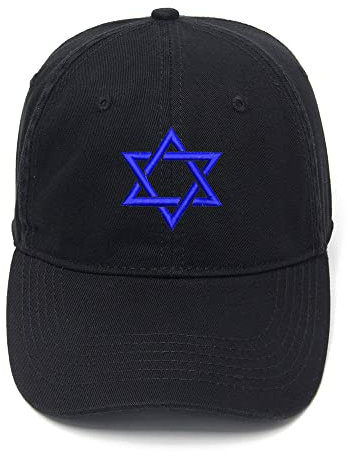 WINGZOO Herren Baseball Caps Israel Star of David Bestickte Papa Hut Gewaschene Baumwolle Einstellbare Stickerei Kappe, Schwarz, 7-7.875