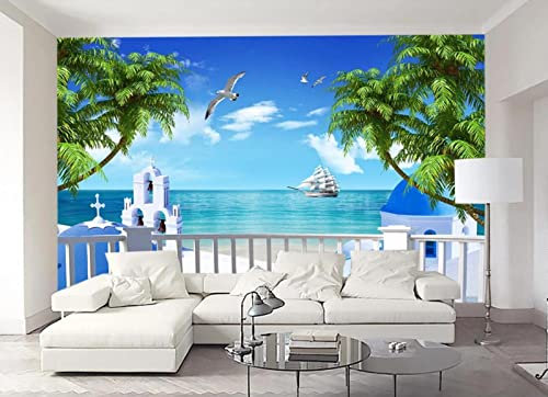 Fototapete 3D Effekt Meer Der Liebe Schöne Aussicht Balkon Tapeten 3D Effekt Vliestapete Wohnzimmer Schlafzimmer Wandbilder Wanddeko