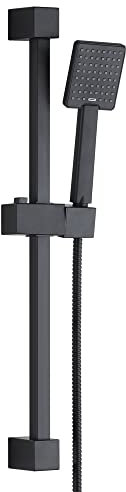 Thermostatic Shower Kit Shower Handset with Slide Riser Rail Kit Handheld Shower Hose Bathroom Hand Shower Head Holder Wall-Mounted Square Hand Shower Set - Matte Black