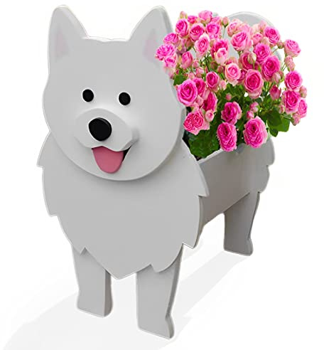 strolfay Pot de fleurs en PVC pour femme, joli pot de fleurs pour intérieur et extérieur, pot de fleurs pour anniversaire, bureau, amoureux des animaux domestiques, 24 x 17,3 x 33 cm (samoyède)