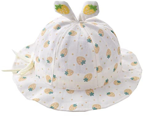 Mütze Nackenschutz Kleinkind Hut Sommer Sonnenhut Mädchen Atmungsaktiv Große Krempe Hut Hut Sonnenschutz Sonnenhut Cartoon Erdbeere Kindermützen Jungen (Yellow, One Size)