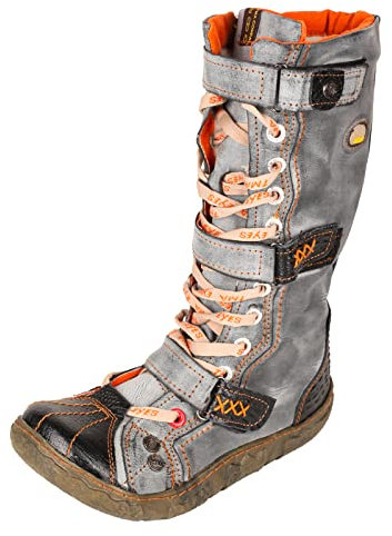 TMA EYES Botas de cuero con cordones a la moda para mujer Botas planas de pie ancho Botas de pantorrilla(Negro,41)