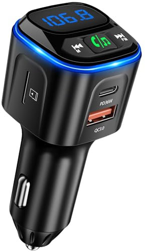 SONRU Bluetooth FM Transmitter - V5.3 Bluetooth Car Adapter & QC18W Fast Charger, Hands-Free Car Kit, Hi-Fi Sound, TF Card & USB Support