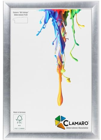 CLAMARO 'Neo Collage' Bilderrahmen 50x60 handgefertigt nach Maß | Silber | MDF-Holz Design Holzbilderrahmen inkl. Acrylglas und Metall Aufhänger (Querformat & Hochformat)