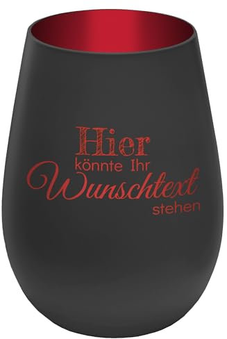 Personalisierbares Windlicht mit frei gestaltbarem Wunschtext - Schwarz/Rot - wähle selbst Größe, Schriftart und Position des Textes aus - Höhe 12 cm - Kristall Glas Teelichthalter mit Gravur