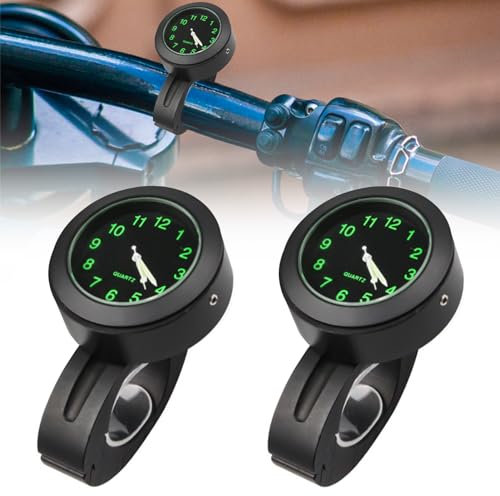 Tulov 2 Stück Uhr Motorrad, Schwarz Durchmesser 22-25mm Wasserdicht Leuchtende Motorraduhren für Lenker, Motorraduhr zur Montage am Motorradlenker
