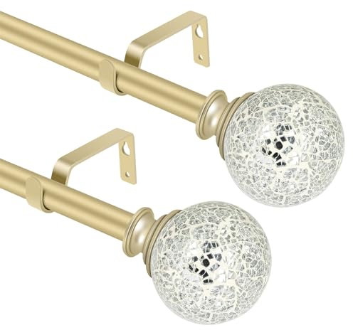 SCITOO Gardinenstangen für Fenster, 1,9 cm, goldfarben, für Fenster, 71,1–121,9 cm, 2 Stück, einzelne Gardinenstange, Mosaik, rundes Endstück