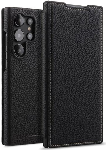 STILGUT Book Case kompatibel mit Samsung Galaxy S24 Ultra Hülle aus Leder, Lederhülle, Klapphülle, Handyhülle - Schwarz