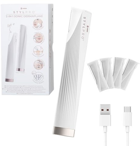 STYLPRO 2-in-1 Schall-Dermaplane & Trimmer: Beleuchteter Rand, wiederaufladbar, kabellos, reisefreundlich. Für Augenbrauen, Pfirsichflaum, Bikinizone. Schmerzfreie Exfoliation mit 3 Vibrationsstufen