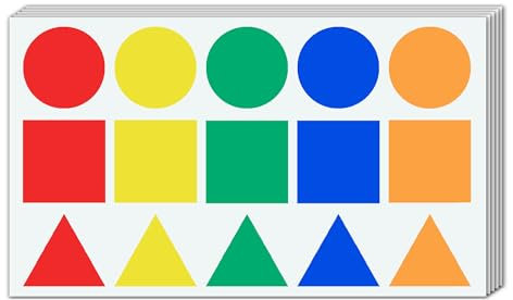 225 Stück, 50mm - Aufkleber Sticker Geometrische Formen, Etiketten Selbstklebend Bunt - 3 Formen, 5 Farben