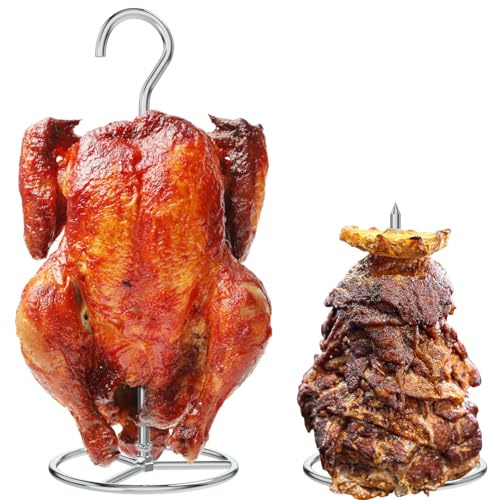EasiBBQ Turkey Hanger with Vertical Skewer, Poultry Hanger for a Whole Chicken, Turkey Holder Rack for Bronco, Weber, Pit Barrel, Green Egg Smoker, etc, Turkey Fryer Accessories