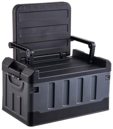 Cenz-888 Camping Storage Box PP Folding Storage Box, Outdoor Portable Camping Box Camping Seats Folding Box Table Equipment, Organizer For Picnic Camp Gears Snacks Drinks Food Storage Bins(Black)