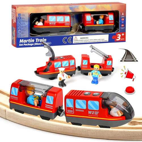 Eisenbahn elektrische lok Holzeisenbahn Zug, Batteriebetriebener Lokomotivzug, Zug Spielzeug für Kleinkinder 3 4 5 Jahre alte Kinder, Leistungsstarker Motorzug Kompatibel mit Thomas, Brio, Chuggington