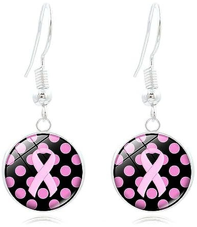Boucles D' Oreilles en Cuir de Sensibilisation Au Cancer du Sein Boucles D' Oreilles Cancer Du Sein Ruban Rose pour Sensibilisation au Cancer du Sein Rose Accessoires (A)