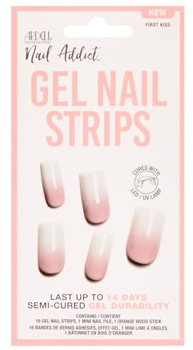 Ardell Nail Addict Semi Cured Gel Nail Strips - First Kiss Long Lasting Nail Wraps, Easy to Apply Gel Stickers, UV/LED Lamp Compatible, 16 Strips, 1-Pack