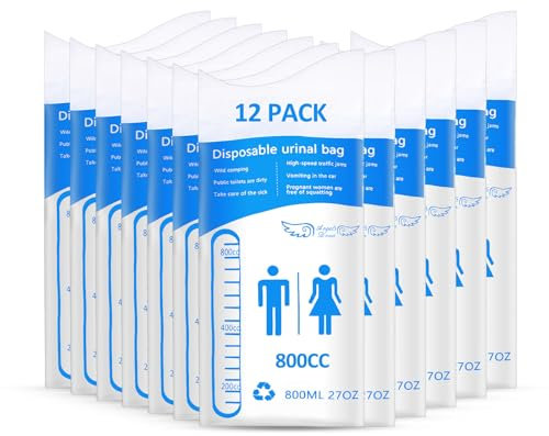 Nhemeylp Disposable Urine Bags, 12PCS 800ml Emergency Toilet Pee Bags for Women Men, Travel Urinal Wee Bags Portable Vomit Bag for Camping, Traffic Jams, Hiking, Pregnant, Patient, Kids