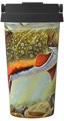 Apbdffjnf Brook Trout Fly Fishing Travel Mug - 17 Oz Insulated Coffee Mug with Leakproof Screw Lid & Handle for Hot and Iced Drinks