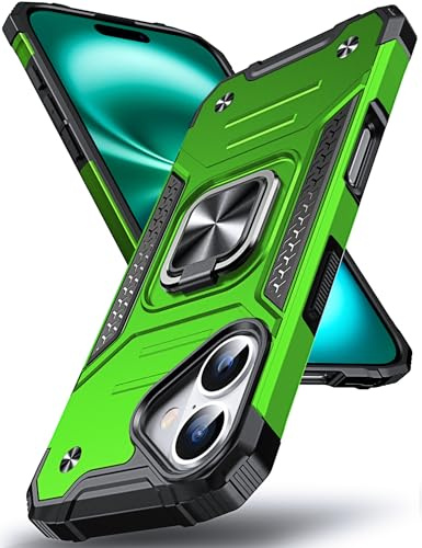DASFOND Designed for iPhone 16 Case, Military Grade Shockproof Protective Phone Case Cover with Enhanced Metal Ring Kickstand [Support Magnet Mount] for iPhone 16 6.1 inch, Grass Green