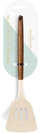 Silk Route Home Acacia Wood & Cream Silicone Slotted Turner Kitchen Utensil