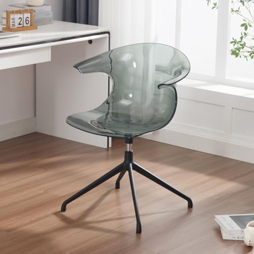 Wahson Moderner Drehstuhl Bürostuhl mit Metallbeinen, transparenter Schminkstuhl für Arbeitszimmer/Schlafzimmer, Kunststoff, Grau