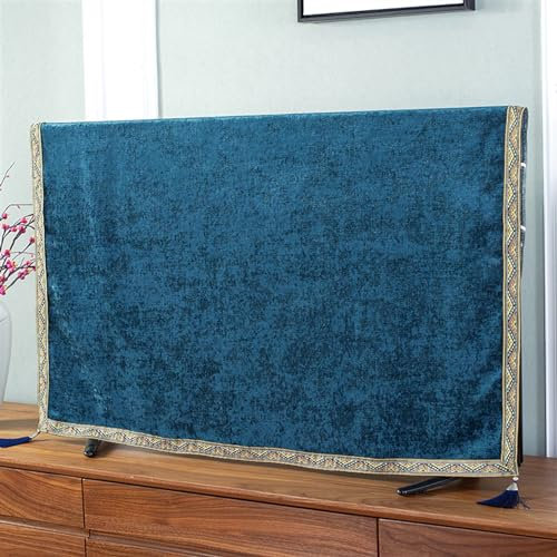 LUNCHS Creativa Funda TV con Borlas, Cubierta de TV con Borde Retro, Funda para Televisor de Tela Práctica Resistente Al Polvo(Azul,40-43 Inches)