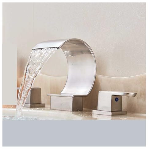 Or brillant Cascade Bassin Robinet Double Poignée En Cristal Large Salle De Bains Lavabo Robinet Robinet Pont Mont Baignoire Robinet Grue(Brushed Nickel B)