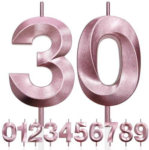 30th Geburtstagskerze, 3D Design Roségold Glitter Nummer Kerzen, Cake Topper Dekorationen, Kuchen Kerze für Geburtstagsparty, Hochzeitstag, Baby-Dusche, Party-Dekoration