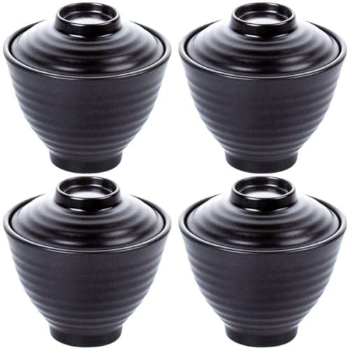 Wudaizhi Cuencos De Miso De Estilo Japonés con Tapa, Tazón De Sopa Pequeño, Olla, Cuenco Sazonador, Tazón De Sopa De Miso Japonés, 4 Uds.