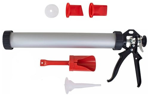 5pc Heavy Duty Professional Mortar & Grouting Kit Wall Floor Cement Brick Gun Set Tile Pointing Applicator Tool with Nozzles & Plunger Accessory Kit