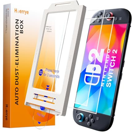 Hoerrye Lot de 2 films de protection d'écran en verre trempé pour Nintendo Switch 2 - Accessoires Switch2 2025 - Transparent HD [Démontage automatique de la poussière sans bulles] incassable