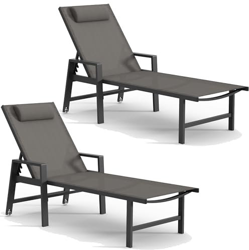Mucola Sonnenliege 2 Stück mit Rollen Aluminium Gartenliege wetterfest, 5-Fach verstellbare Rückenlehne, Liegestuhl inkl. Kopfkissen (200 kg belastbar) Terrassenliege