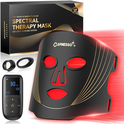 LED Mask – Maschera Luce Rossa Viso: 400 Perle LED Potenziate per Anti-età e Rigenerazione della Pelle con 4 Colori per Cura del Viso a Casa con Funzione Timer Telecomando e Protezione Occhi